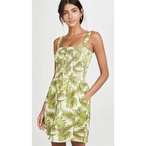 Chaser Boho Green Palm Leaf Smocked Linen Mini Dress Size XS